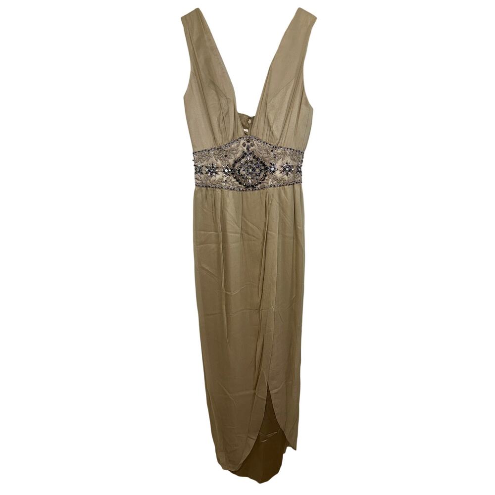 NWT Mandalay Pearl Silk Beaded Embellished Maxi Evening Gown Dress Womens Size 6
